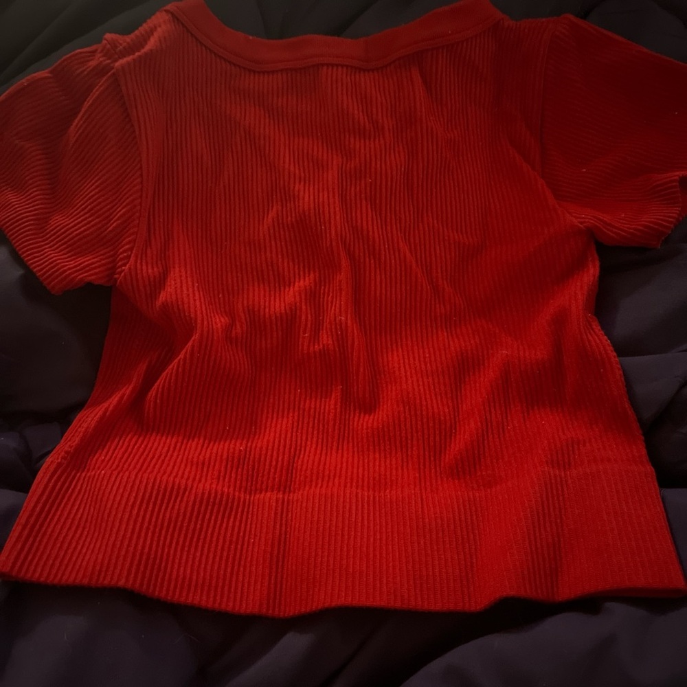 Garage Red Ribbed V-Neck Top - Picture 2 of 3